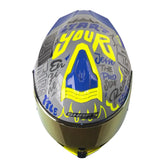Casco Shaft Pro 609 Venom  Block Letters Gris Azul Visor Iridium Rojo